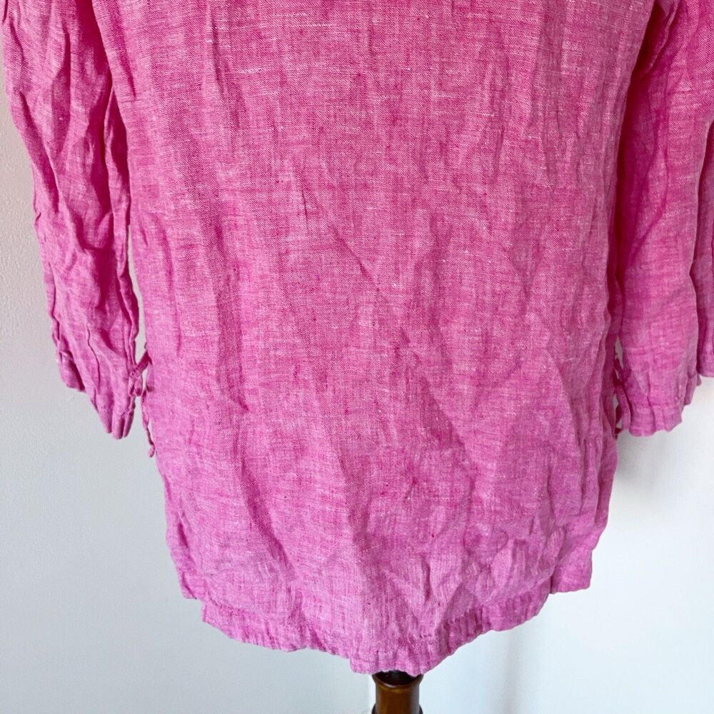 Isaac Mizrahi Linen Top Shirt Blouse 3/4 Sleeve Tie Side Tunic Pink M Medium - Picture 13 of 16